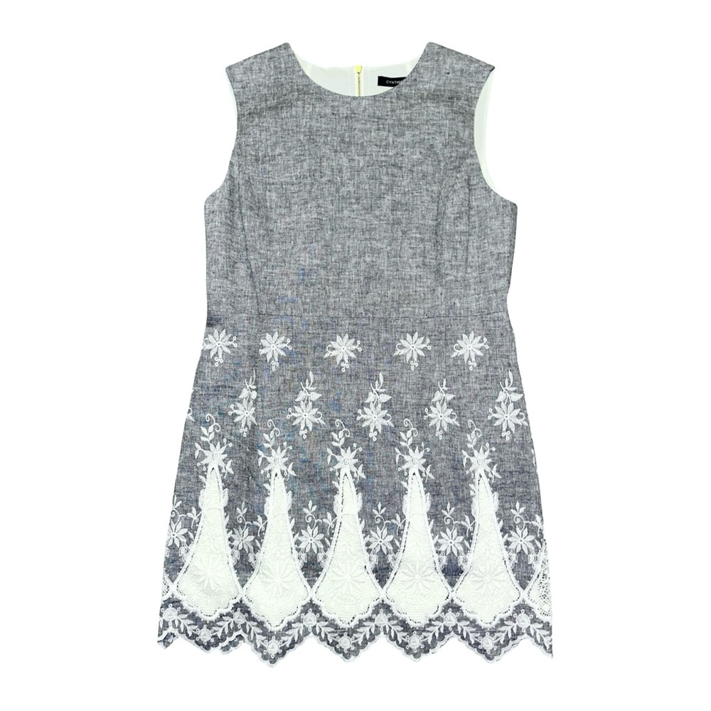 Cynthia Steffe Gray and White Embroidered Mini Dress